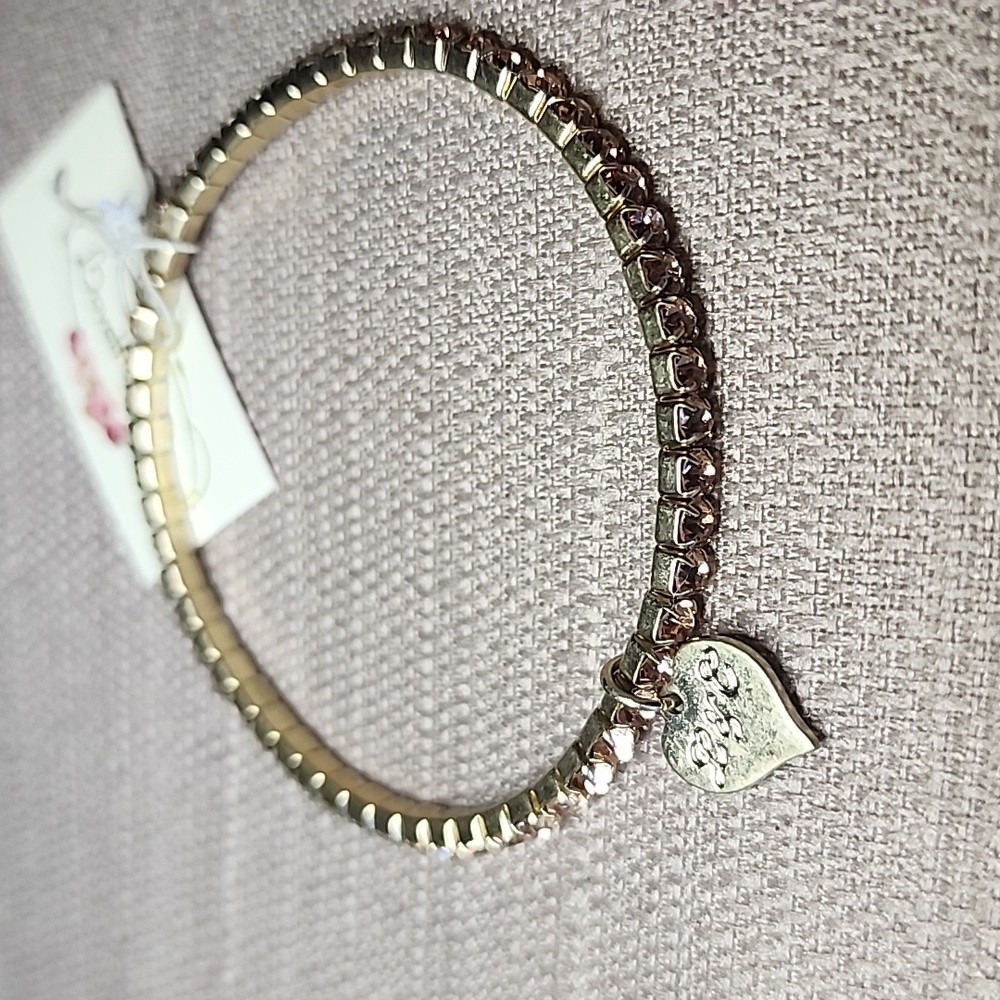 New Diamante Peach, Brass Plated Stretch Bracelet, NWT - Picture 3 of 7